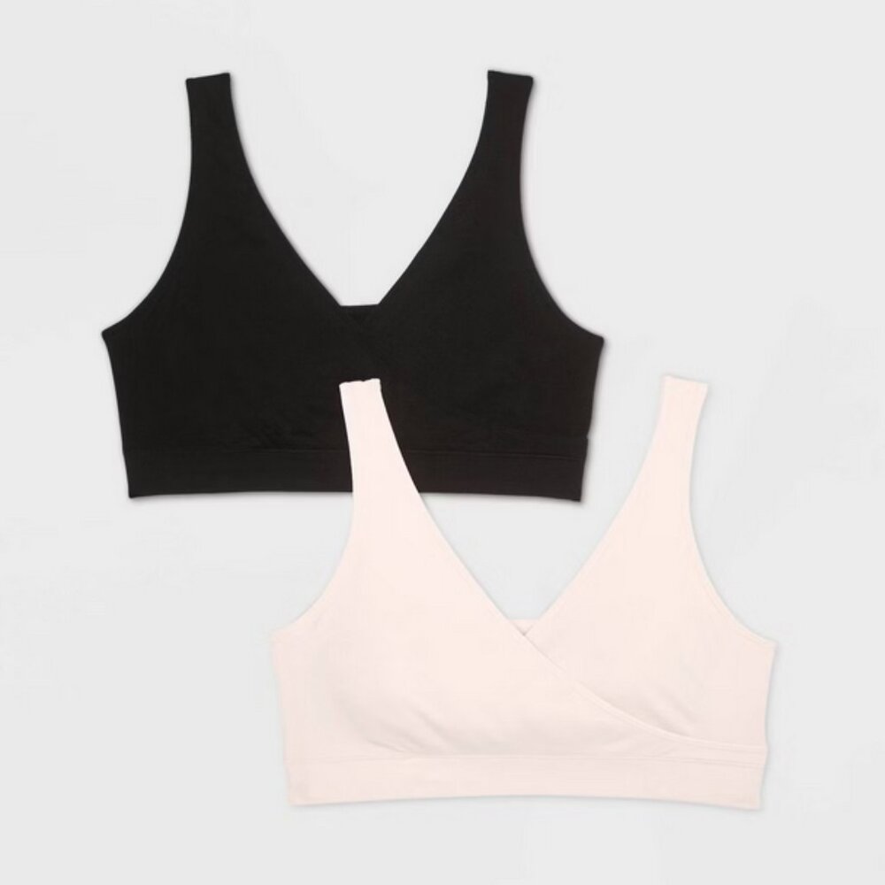 Women's Nursing 2pk Pullover Seamless Sleep Bra - Auden™ Black Blush L